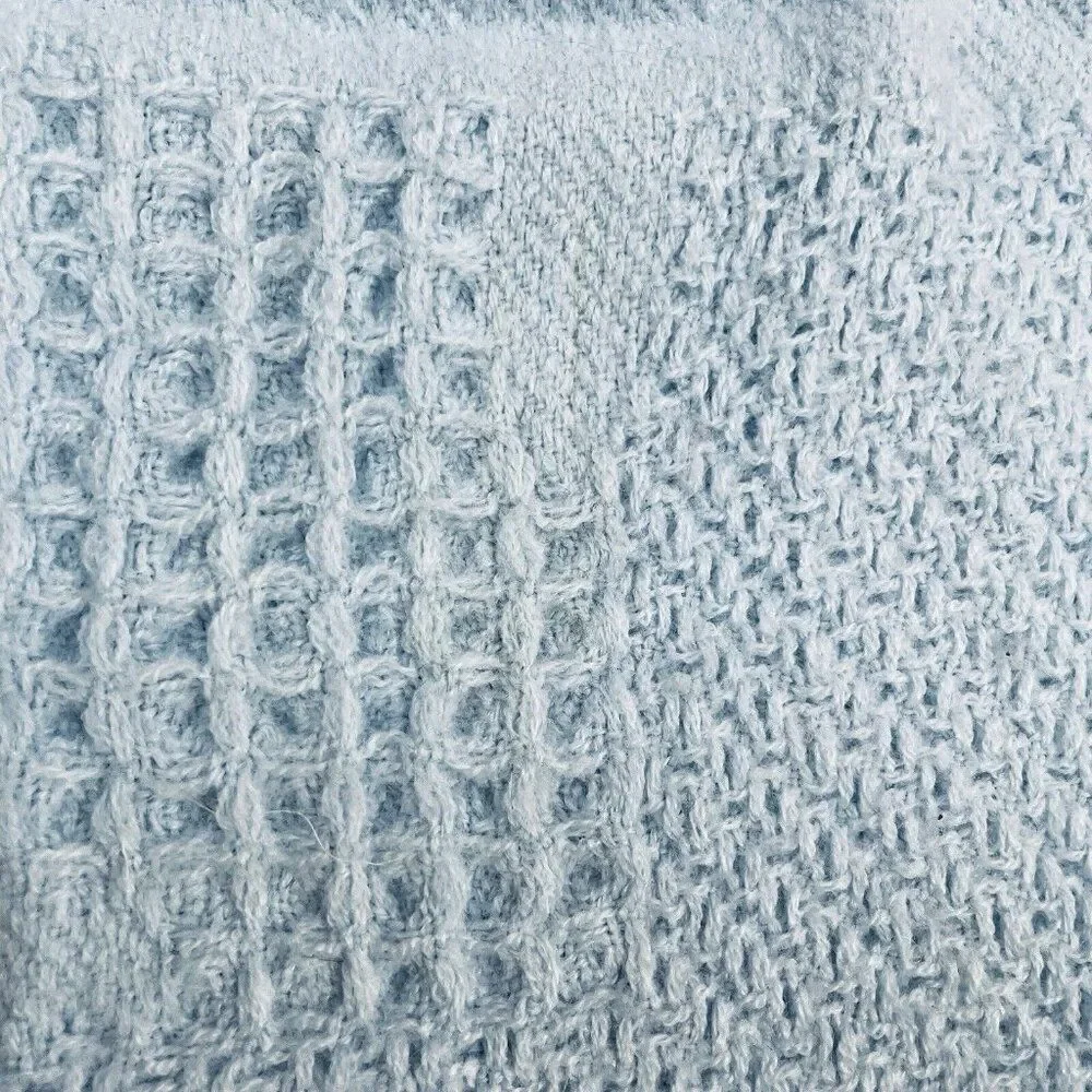 Kidgets Blue Waffle Weave Satin Edge Bless This Baby Blanket 28x29 Thermal Throw